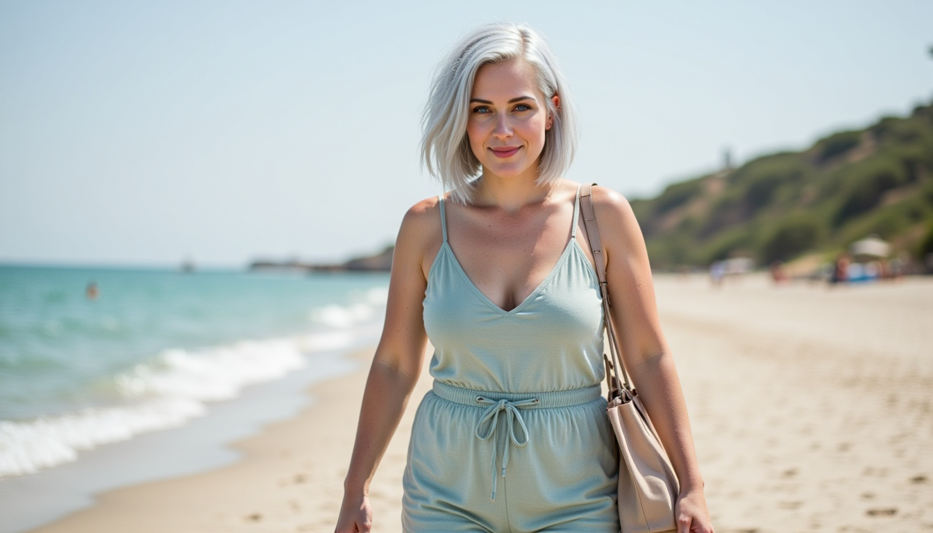 Vrouw volgt een 1200 kcal dieet en geniet van een wandeling op het strand.